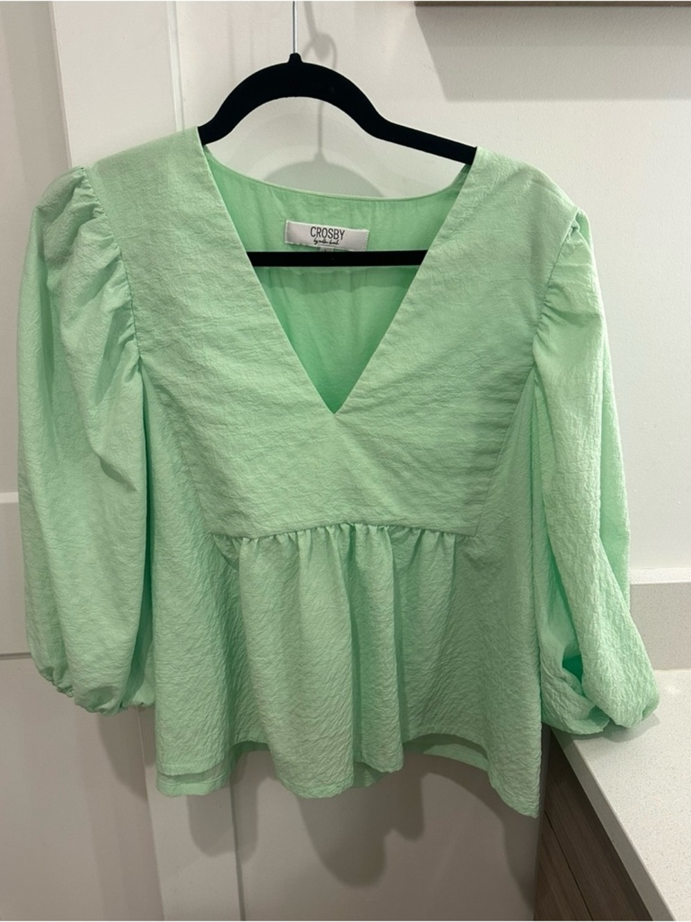 CROSBY by Mollie Burch Light Mint V-Neck Peplum Blouse